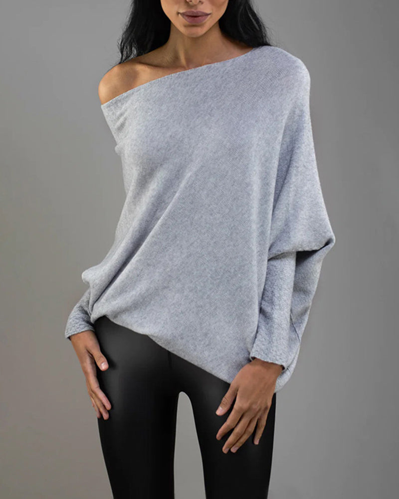 Asymmetric Draped Jumper Long Batwing Sleeve Off The Shoulder Sweater