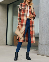 Button Down Plaid Classic Long Shirt Jacket