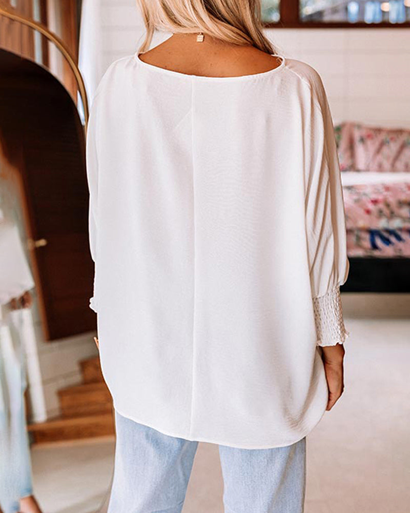 3/4 Ruched Sleeves Shirt Loose Pullover Top