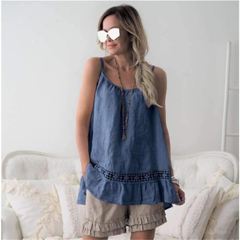 Fashion Women Lace Round neck Vest T-Shirts