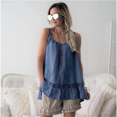 Fashion Women Lace Round neck Vest T-Shirts