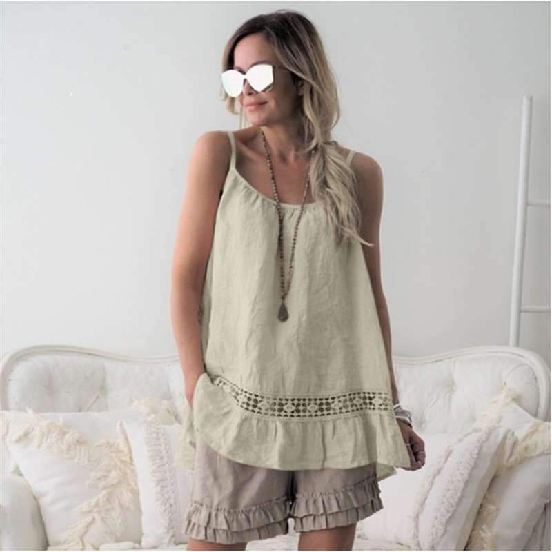 Fashion Women Lace Round neck Vest T-Shirts