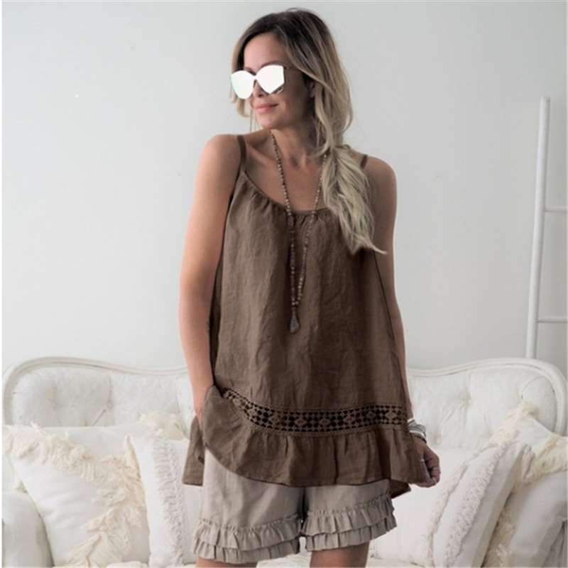 Fashion Women Lace Round neck Vest T-Shirts