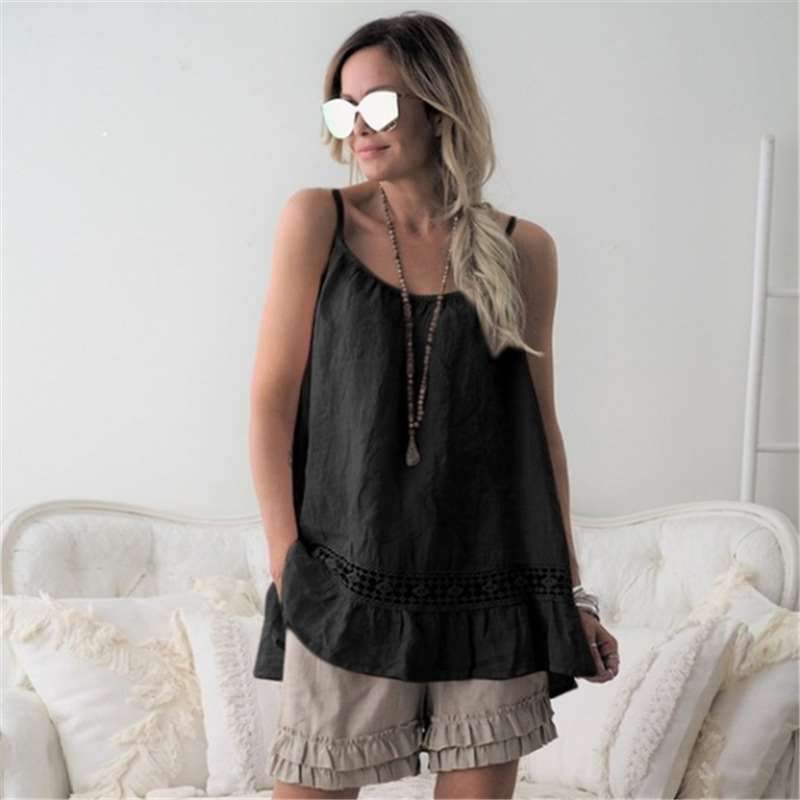 Fashion Women Lace Round neck Vest T-Shirts