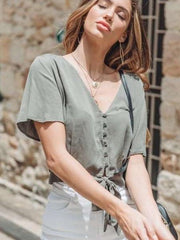 Fashion V neck Short sleeve Lacing Blouses