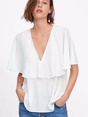 Fashion V neck Cloak sleeves Chiffon T-Shirts