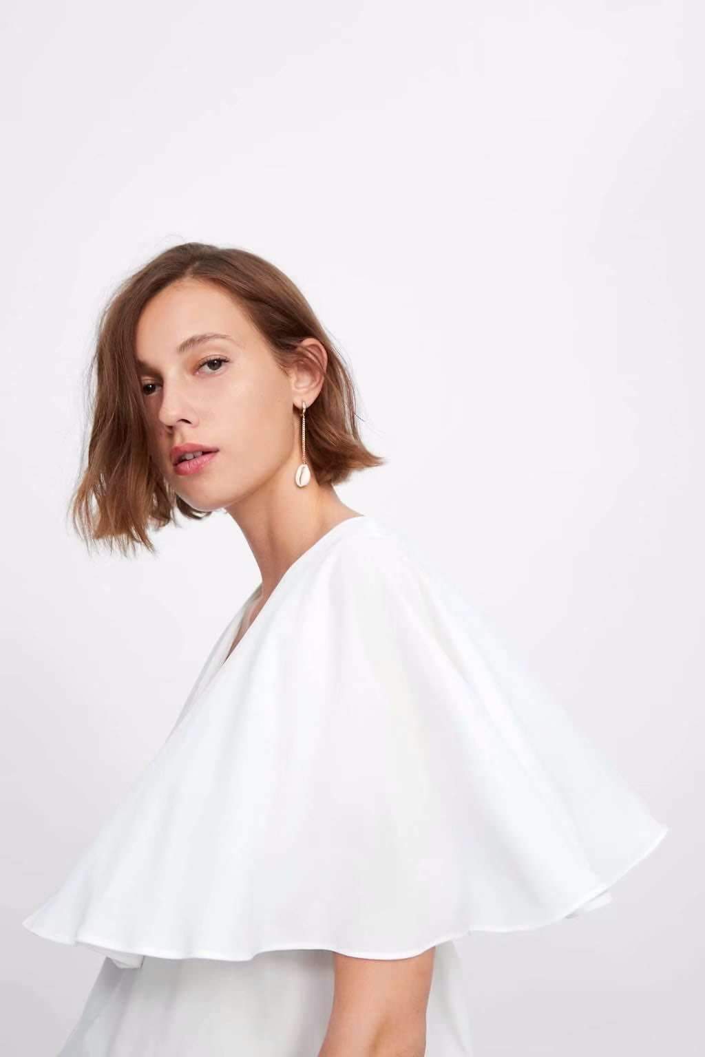 Fashion V neck Cloak sleeves Chiffon T-Shirts