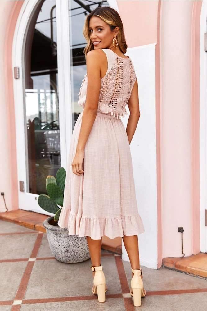 Fashion V neck Sleeveless Lacing Purl Maxi Dresses