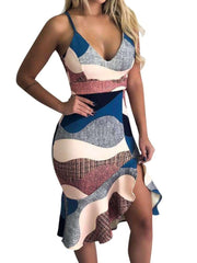 Fashion V neck  Falbala Vest Bodycon Dresses