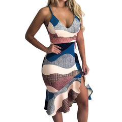 Fashion V neck  Falbala Vest Bodycon Dresses