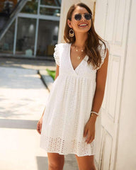 Fashion V neck Loose Lace Shift Dresses