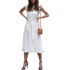 Fashion V neck Falbala Lacing Skater Dresses