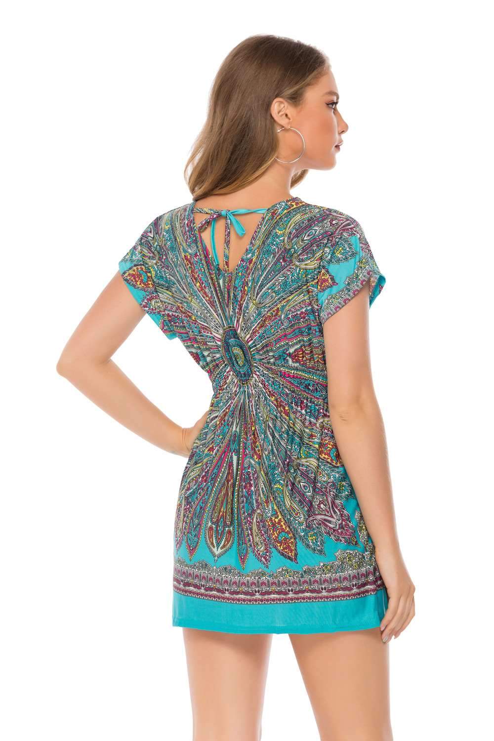 Fashion V neck Print Short sleeve Shift Dresses