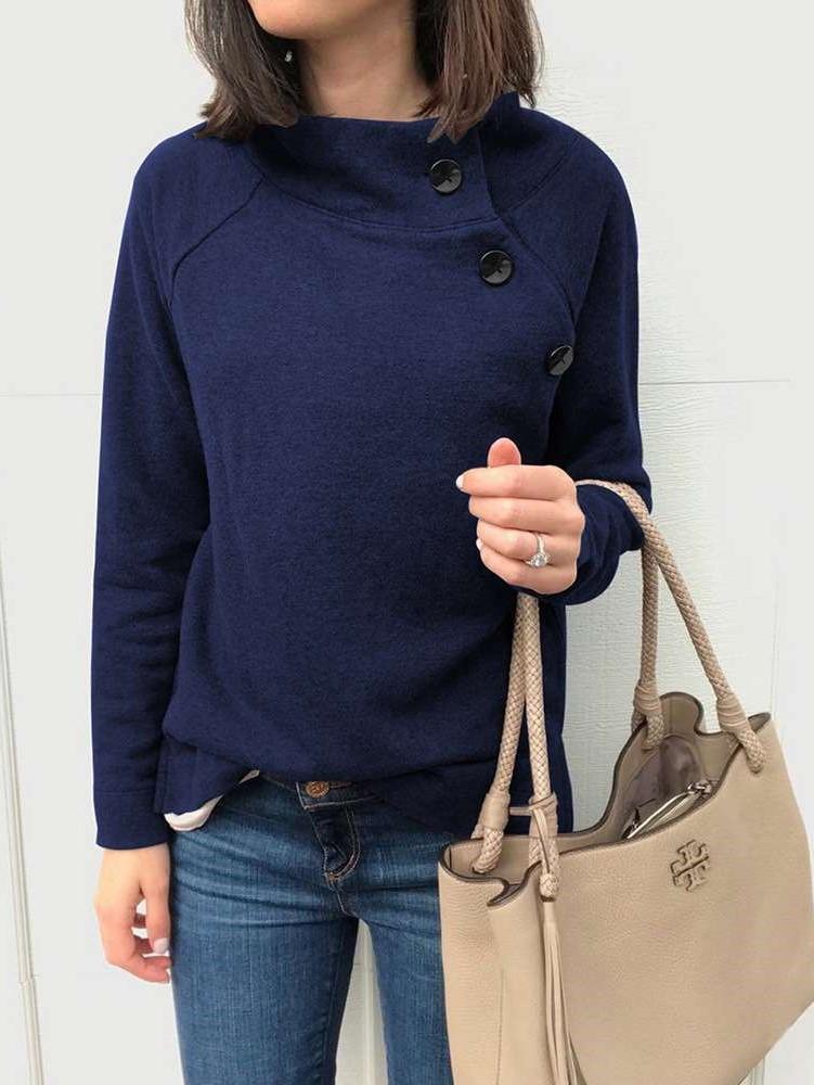 Fashion Stand collar Long sleeve Fastener  Sweatshirts