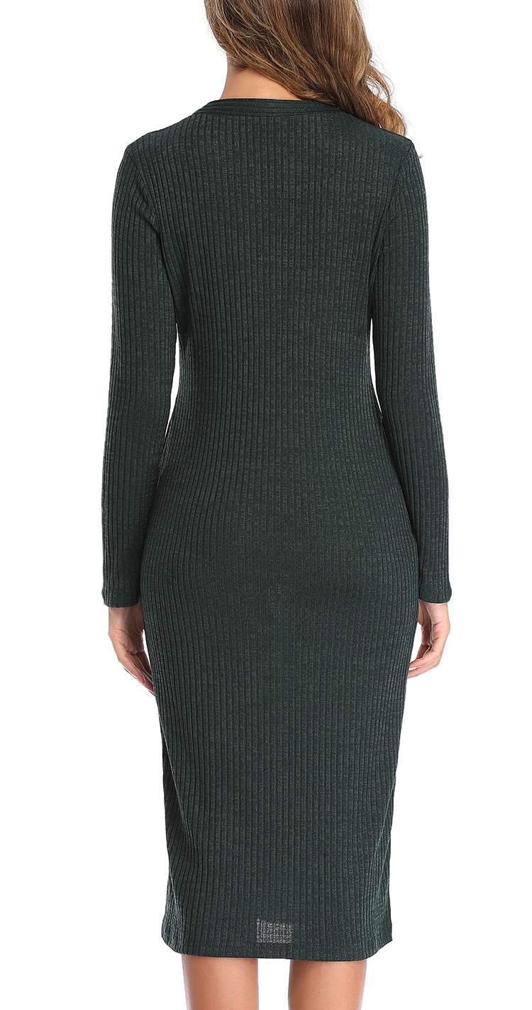 Fashion V neck  Fastener Long sleeve Knit Tee Maxi Dresses