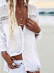 Solid Casual Polyester V-Neckline Long Sleeve Blouses