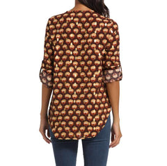 Fashion Zipper V neck Print Long sleeve Blouses