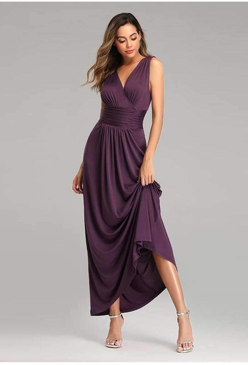 Fashion V neck Pure Sleeveless Evening Dresses