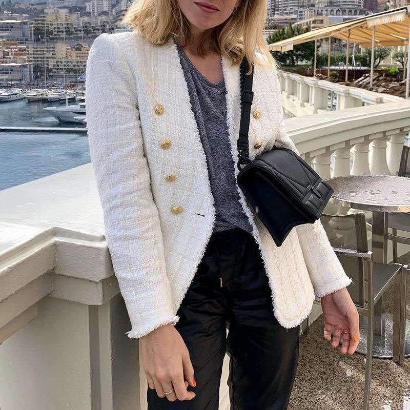 Fashion V neck Pure  Double-breasted Blazer