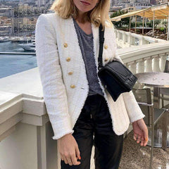 Fashion V neck Pure  Double-breasted Blazer