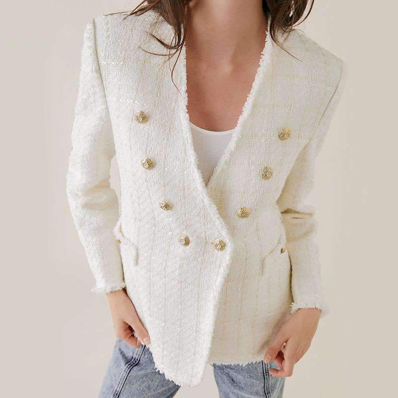 Fashion V neck Pure  Double-breasted Blazer