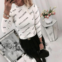 Fashion Word Print Long sleeve Round neck T-Shirts