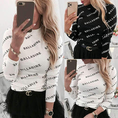 Fashion Word Print Long sleeve Round neck T-Shirts