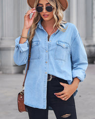 Casual Flap Long Sleeve Single Breasted Pocket Denim Jacket