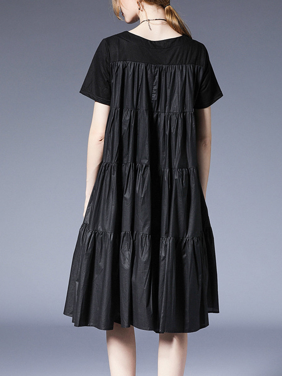 Size Curve Dresses Loose Plus Size Round Neck Short Sleeve Stitching Midi Dress