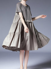 Size Curve Dresses Loose Plus Size Round Neck Short Sleeve Stitching Midi Dress