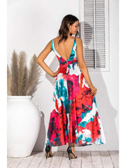 Fashion V neck Print Sleeveless Maxi Dresses