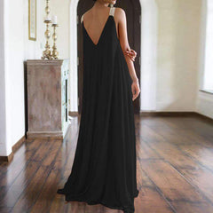 Fashion V neck Vest Chiffon Maxi Dresses