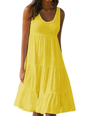 Sleeveless round collar patchwork beach vacation dresses
