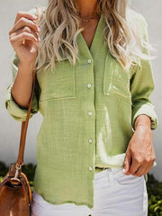 Fashion V Neck Long Sleeve Hot Style Solid Color Women Blouses