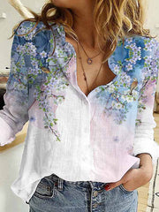 Fashion Turn down neck Stylish printed long sleeve blouses for women