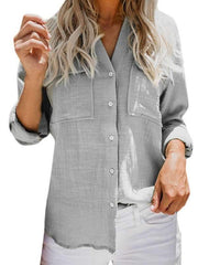 Fashion V Neck Long Sleeve Hot Style Solid Color Women Blouses
