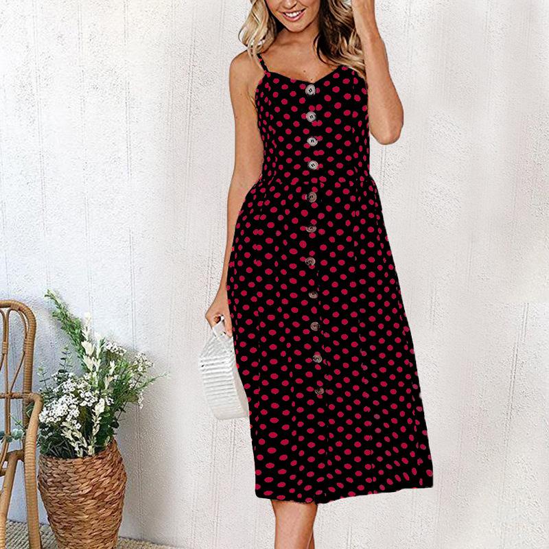 Strap V neck Women More Colors Print Backless Skater High Waist Shift Dress