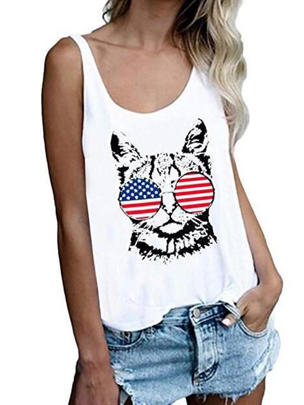 Fashion Women Daily Summer Sleeveless Cat Printed Vests