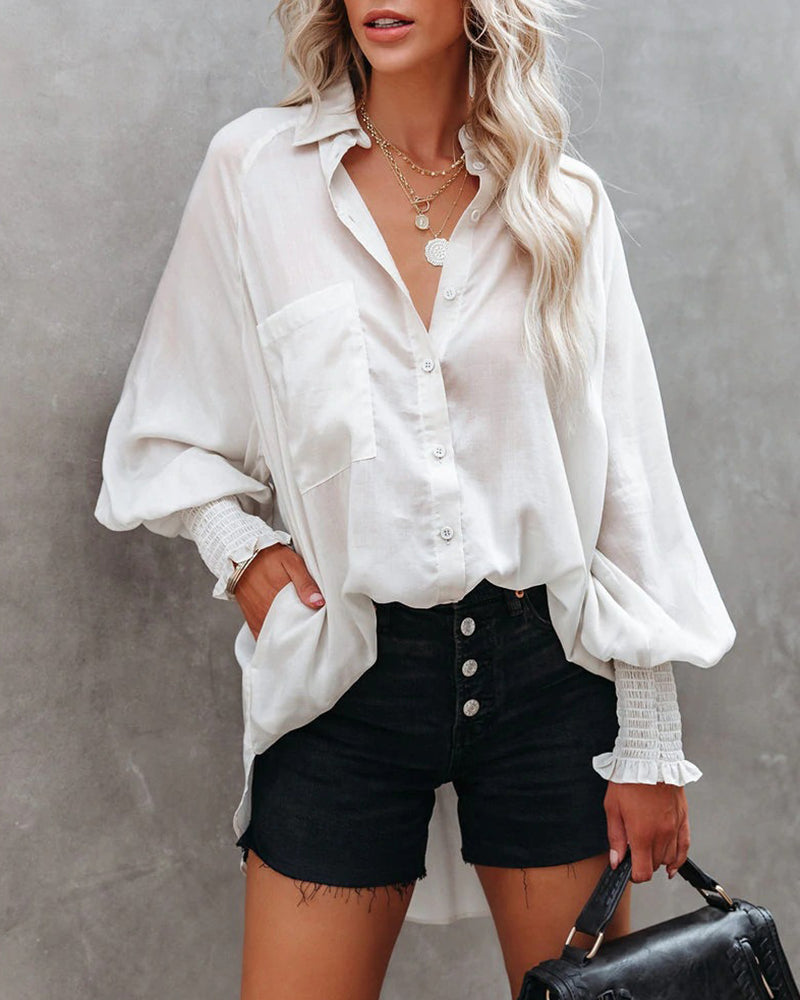 Button Up Shirt Long Sleeve Lapel Striped Casual Oversized Top