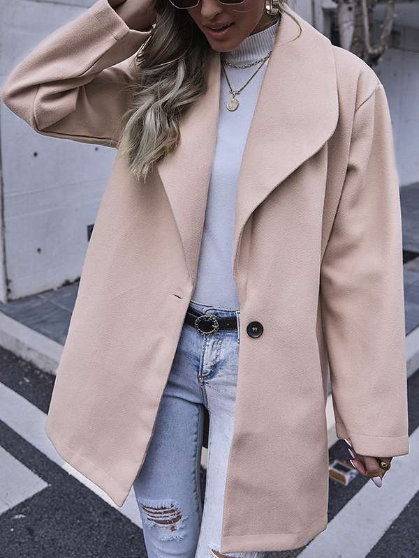 Fashionable elegant women plain turn down neck long coats