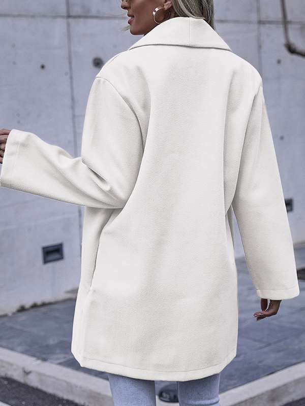 Fashionable elegant women plain turn down neck long coats