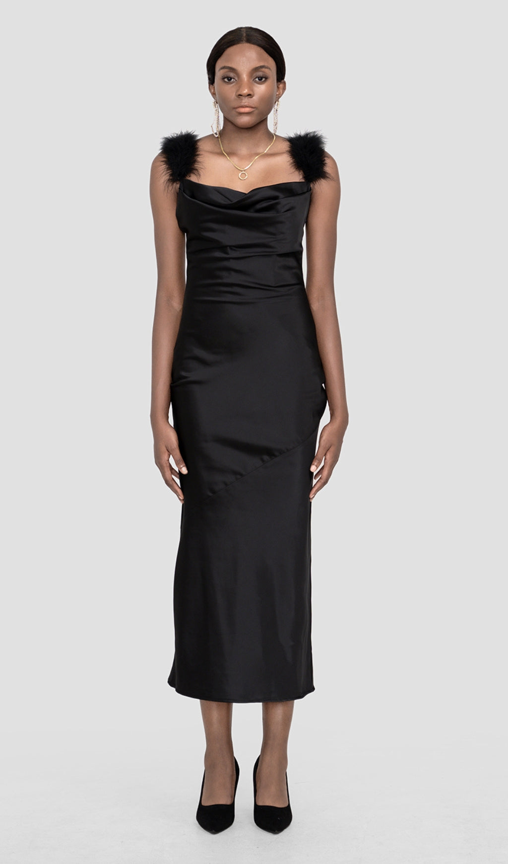 SATIN MAXI DRESS IN BLACK