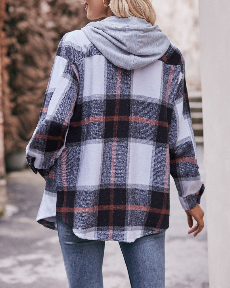 Casual Mid-length Plaid Shirt Hooded Jacket