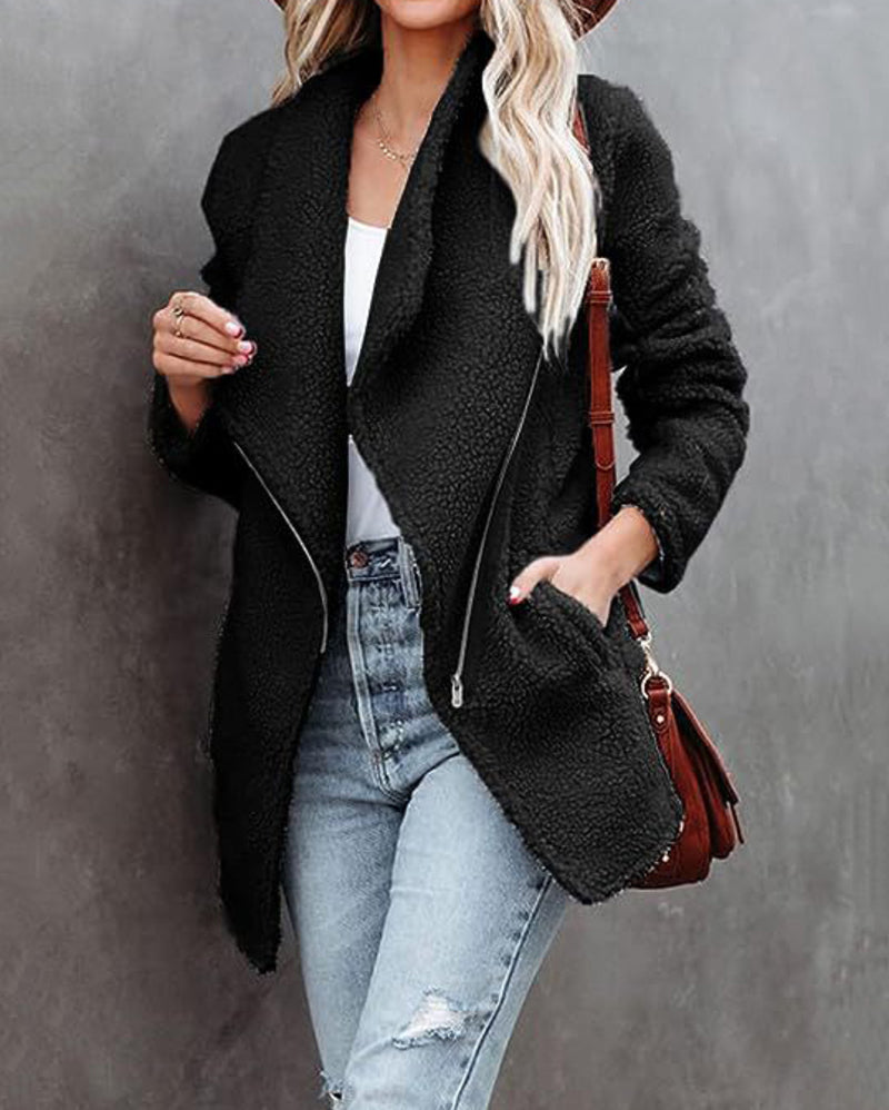 Casual Fleece Fuzzy Coats Faux Shearling Shaggy Jacket