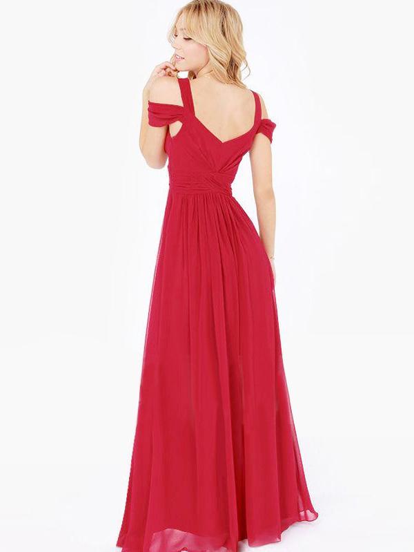 Solid Color Straps Split-side V-neck Maxi Dress