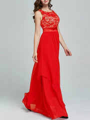 Sleeveless Lace Split-joint Evening Dress
