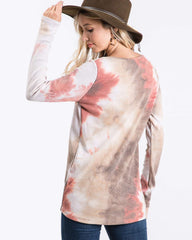 Fashion Tie-dye wind Leisure Round neck Long sleeve Fastener T-Shirts