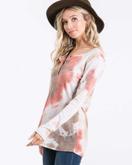 Fashion Tie-dye wind Leisure Round neck Long sleeve Fastener T-Shirts