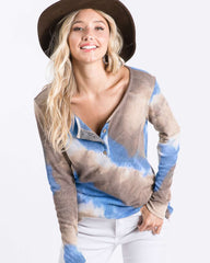 Fashion Tie-dye wind Leisure Round neck Long sleeve Fastener T-Shirts