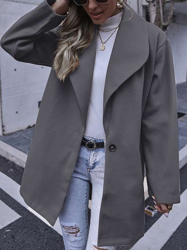 Fashionable elegant women plain turn down neck long coats